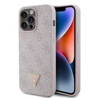 Etui na telefon iPhone 15 Pro Max Guess Leather 4G Diamond Triangle różowe