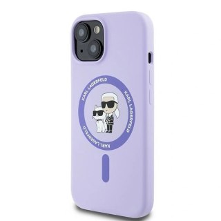 Etui iPhone 15 Karl Lagerfeld fioletowe hardcase Silicone Karl&Choupette Heads Ring MagSafe