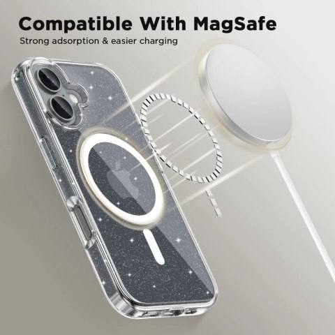 Etui iPhone 16 Tech-Protect Flexair Hybrid MagSafe brokatowe