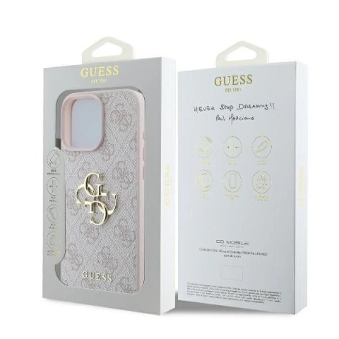 Etui na telefon iPhone 16 Pro Max Guess Hardcase 4G Big Logo różowy