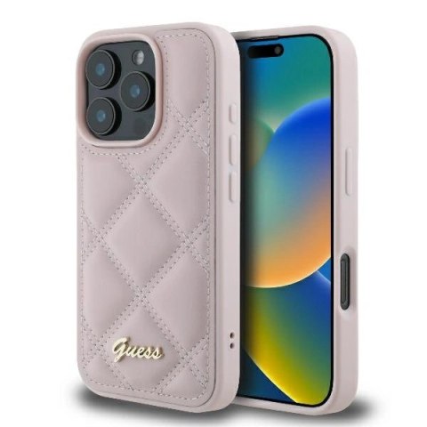 Etui na telefon iPhone 16 Pro Max Guess Hardcase różowy z logo