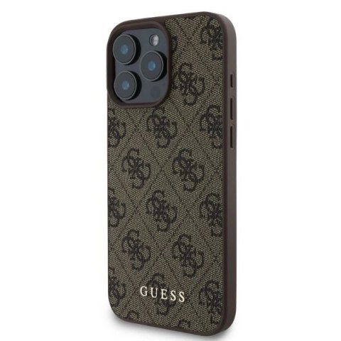 Etui na telefon iPhone 16 Pro Guess 4G Classic brązowe - styl i ochrona