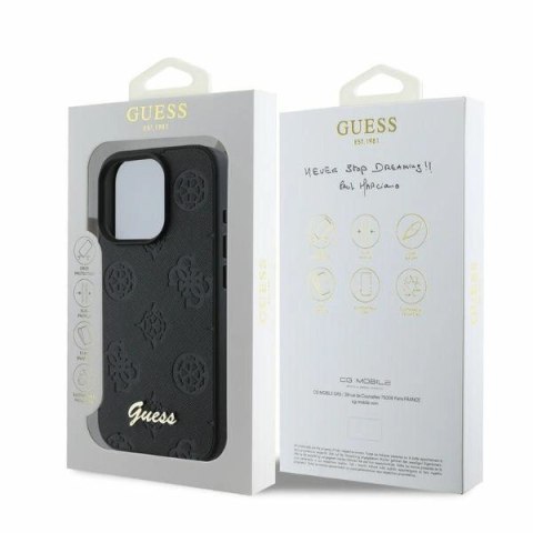 Etui na telefon iPhone 16 Pro Guess 4G Classic czarne - eleganckie i trwałe