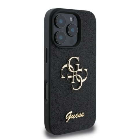 Etui na telefon iPhone 16 Pro Guess Fixed Glitter Big 4G czarne