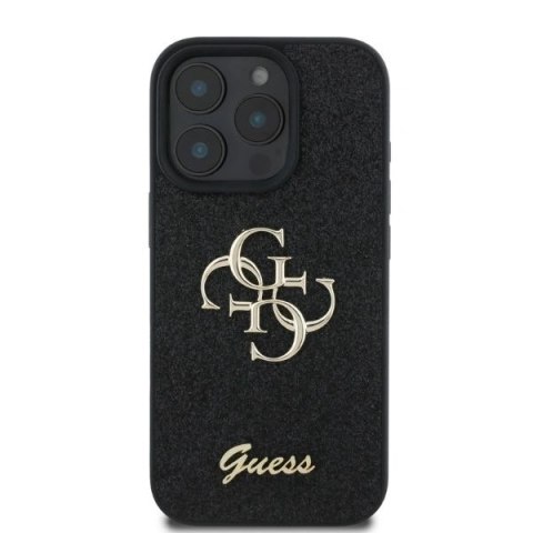 Etui na telefon iPhone 16 Pro Guess Fixed Glitter Big 4G czarne