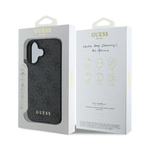 Etui na telefon iPhone 16 Plus Guess 4G Classic czarne - styl i ochrona