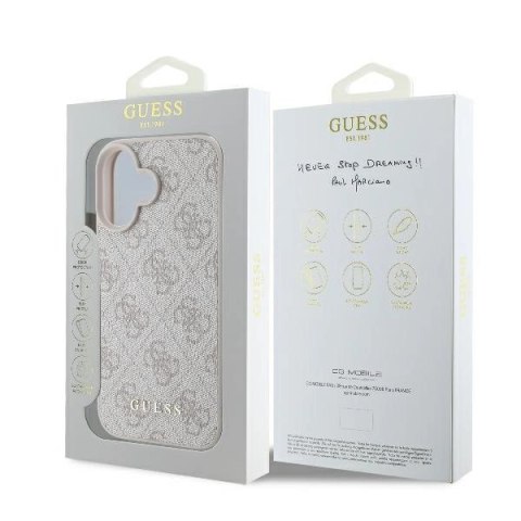 Etui na telefon iPhone 16 Plus Guess 4G Classic różowe eleganckie