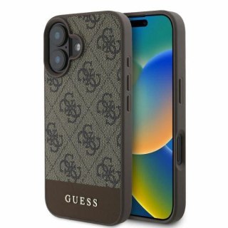 Etui iPhone 16 Guess 4G Bottom Stripe brązowe