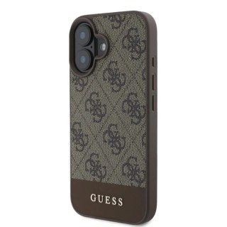 Etui iPhone 16 Guess 4G Bottom Stripe brązowe