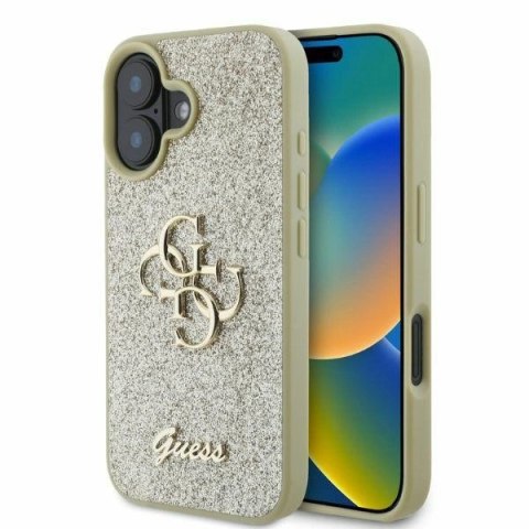 Etui na telefon iPhone 16 Guess Fixed Glitter Big 4G złote