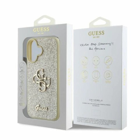 Etui na telefon iPhone 16 Guess Fixed Glitter Big 4G złote