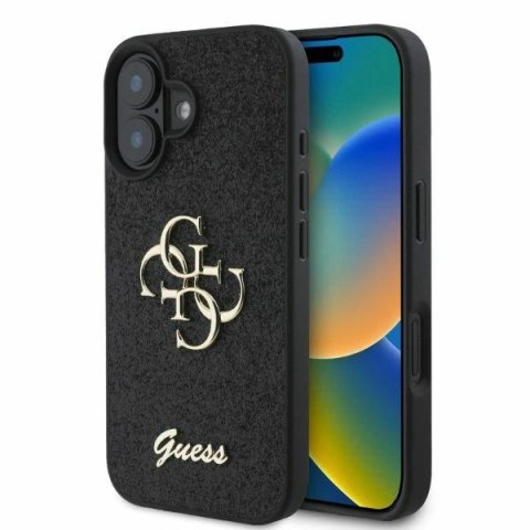 Etui na telefon iPhone 16 Guess Fixed Glitter Big 4G czarne