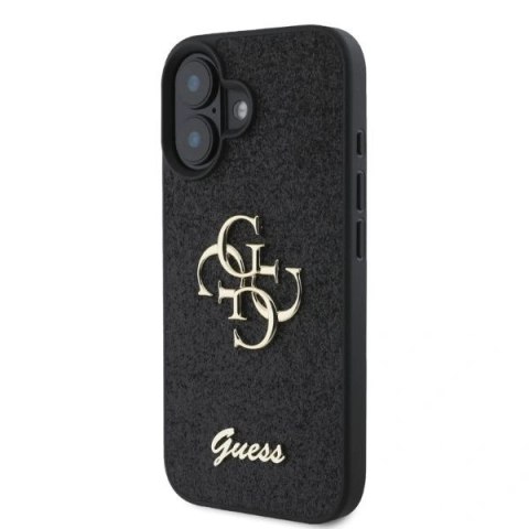 Etui na telefon iPhone 16 Guess Fixed Glitter Big 4G czarne