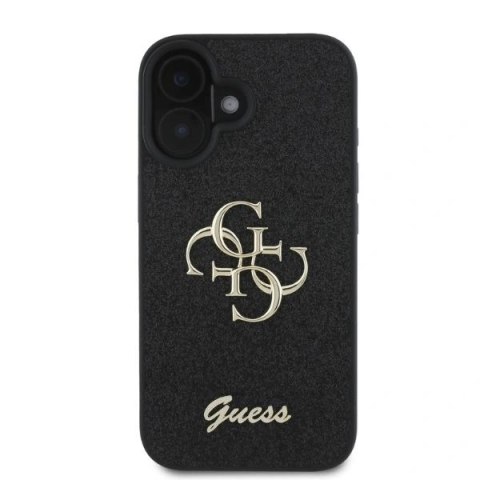 Etui na telefon iPhone 16 Guess Fixed Glitter Big 4G czarne