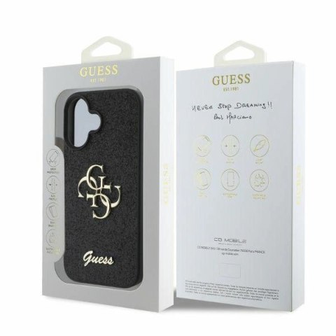 Etui na telefon iPhone 16 Guess Fixed Glitter Big 4G czarne