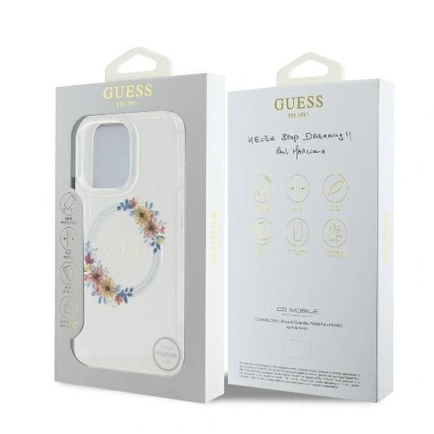 Etui na telefon iPhone 16 Pro Max Guess Hardcase MagSafe Kwiaty