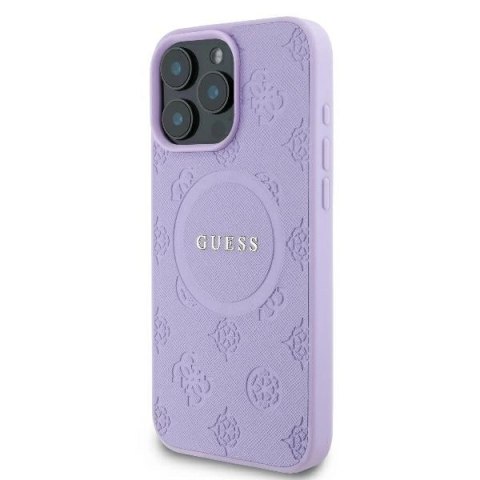 Etui iPhone 16 Pro Max Guess hardcase Saffiano Peony Classic Logo MagSafe purpurowy