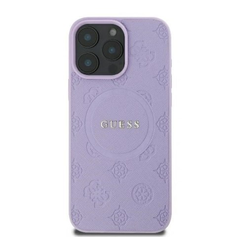 Etui iPhone 16 Pro Max Guess hardcase Saffiano Peony Classic Logo MagSafe purpurowy