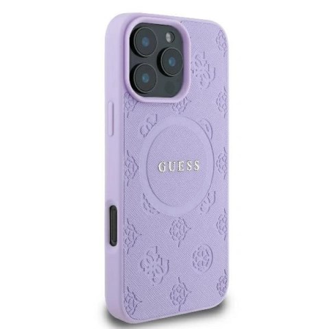 Etui iPhone 16 Pro Max Guess Hardcase Saffiano Peony Classic Logo MagSafe purpurowy