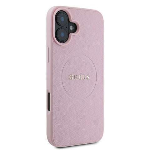 Etui na telefon iPhone 16 Plus Guess Grained Ring MagSafe różowe