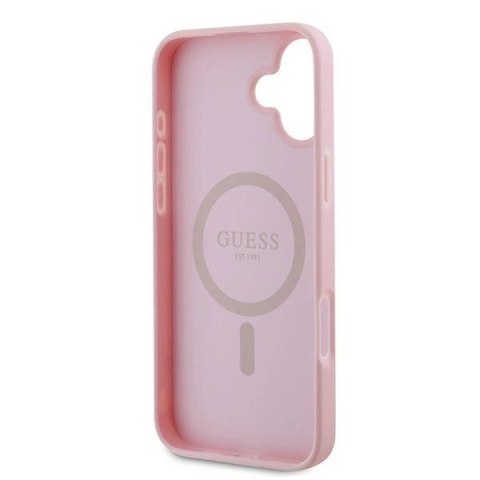 Etui na telefon iPhone 16 Plus Guess Grained Ring MagSafe różowe