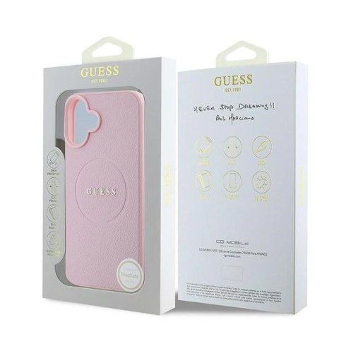 Etui na telefon iPhone 16 Plus Guess Grained Ring MagSafe różowe