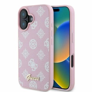 Etui iPhone 16 Guess Peony Script MagSafe różowe