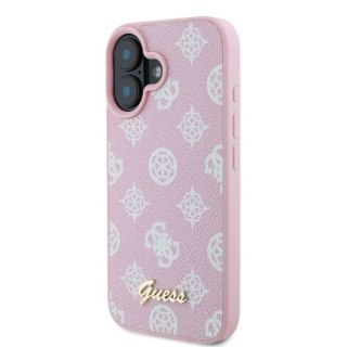 Etui iPhone 16 Guess Peony Script MagSafe różowe