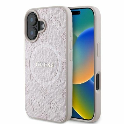 Etui na telefon iPhone 16 Guess Saffiano MagSafe różowe Classic Logo