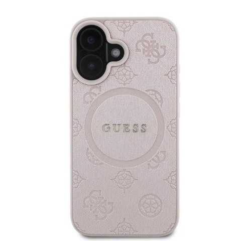 Etui na telefon iPhone 16 Guess Saffiano MagSafe różowe Classic Logo