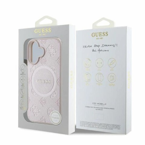 Etui na telefon iPhone 16 Guess Saffiano MagSafe różowe Classic Logo