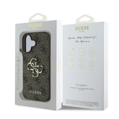 Etui na telefon iPhone 16 Pro Guess 4G Big Logo brązowe - styl i ochrona