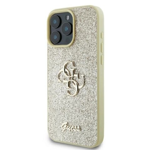 Etui na telefon iPhone 16 Pro Guess Fixed Glitter Big 4G złote