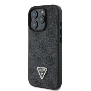 Etui na telefon iPhone 16 Pro Guess Leather MagSafe czarne z kryształkami