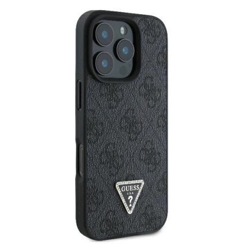 Etui na telefon iPhone 16 Pro Guess Leather MagSafe czarne z kryształkami