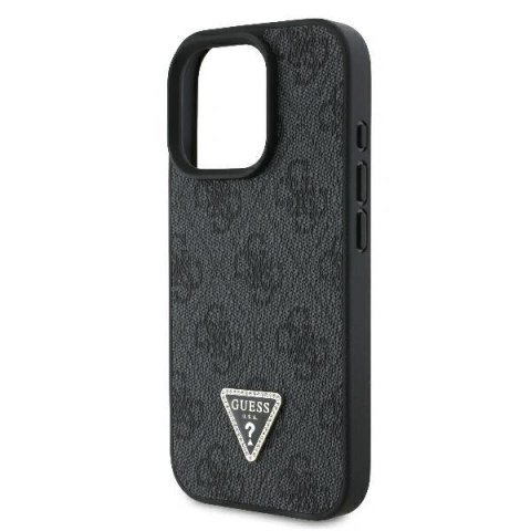 Etui na telefon iPhone 16 Pro Guess Leather MagSafe czarne z kryształkami