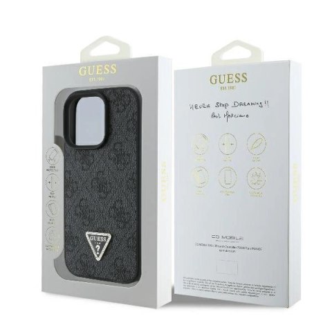 Etui na telefon iPhone 16 Pro Guess Leather MagSafe czarne z kryształkami