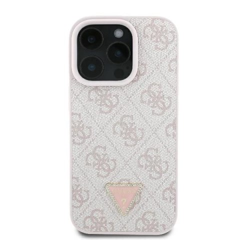 Etui na telefon iPhone 16 Pro Guess Leather MagSafe różowe 4G Strass