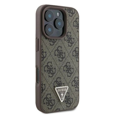 Etui na telefon iPhone 16 Pro Guess Leather MagSafe brązowe 4G Strass