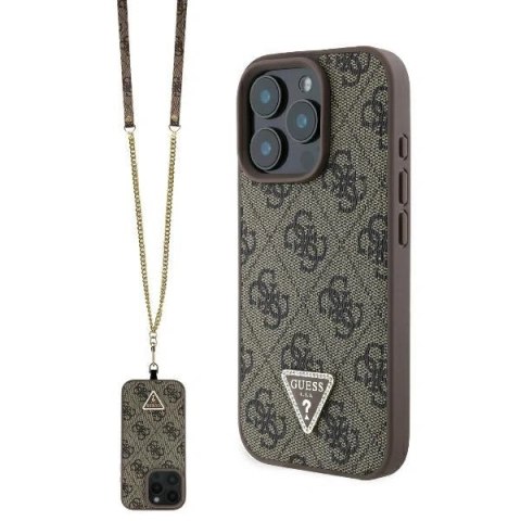 Etui na telefon iPhone 16 Pro Guess Skórzane z Logo Metalowym Brązowe