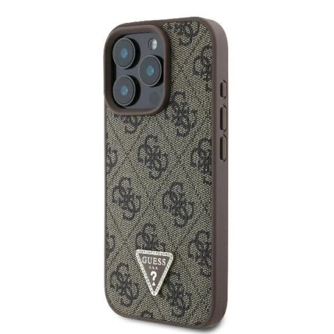 Etui na telefon iPhone 16 Pro Guess Skórzane z Logo Metalowym Brązowe