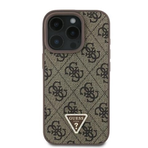 Etui na telefon iPhone 16 Pro Guess Skórzane z Logo Metalowym Brązowe