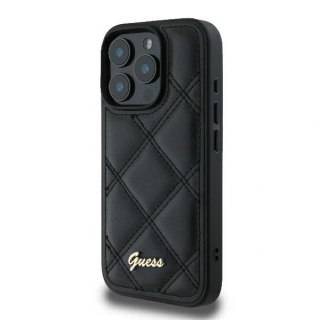 Etui na telefon iPhone 16 Pro Guess Quilted Metal Logo czarne