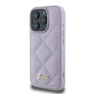 Etui na telefon iPhone 16 Pro Guess Quilted Metal Logo jasnofioletowe