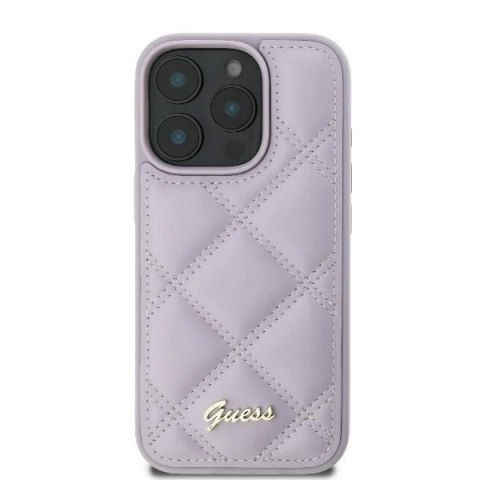 Etui na telefon iPhone 16 Pro Guess Quilted Metal Logo jasnofioletowe