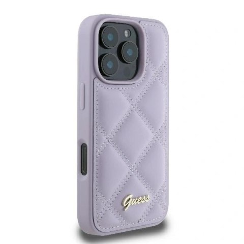 Etui na telefon iPhone 16 Pro Guess Quilted Metal Logo jasnofioletowe