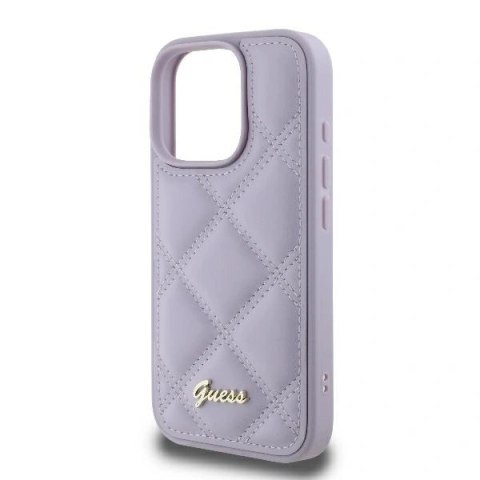 Etui na telefon iPhone 16 Pro Guess Quilted Metal Logo jasnofioletowe