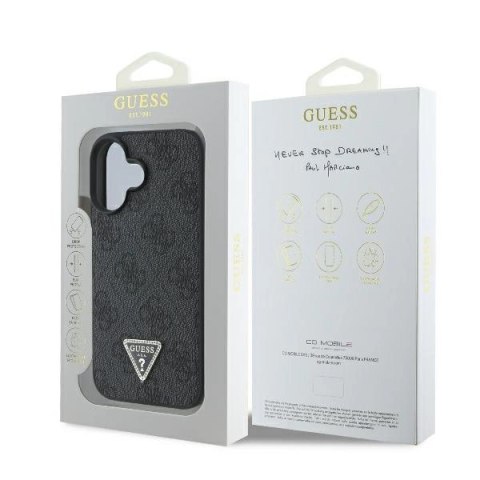 Etui Guess GUHCP16MP4TDPK Apple iPhone 16 Plus hardcase Leather 4G Triangle Strass MagSafe czarny