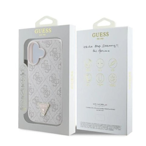 Etui na telefon iPhone 16 Plus Guess Leather MagSafe różowe z kryształkami