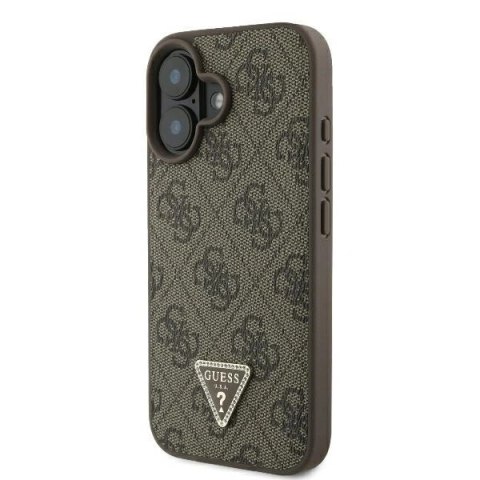 Etui na telefon iPhone 16 Plus Guess Leather MagSafe brązowe 4G Strass